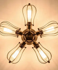 Vintage Industrial 5-Light Bronze Ceiling Light Semi-Flush Mount, metal fixture, installed view with warm glow, bulbs not included.