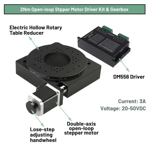 2Nm Open-loop Stepper Motor Driver Kit & Gearbox with Electric Hollow Rotary Table Reducer and DM556 Driver.