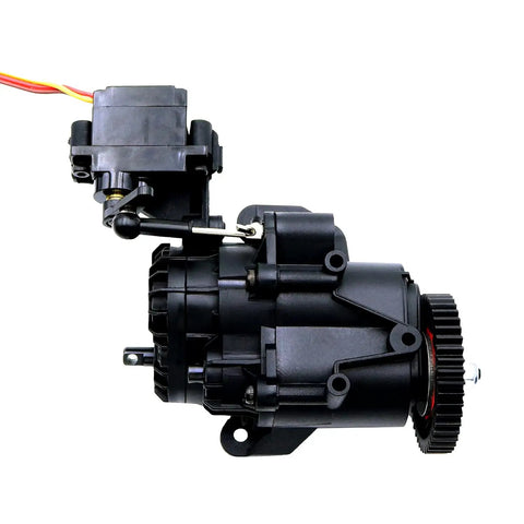 Side view of Dual Speed RC Gearbox With Servo And Internal Gears For 1 To 10 RC Crawler Upgrade Parts TRX4 TRX6.