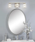 Dimmable 3 Light Bathroom Vanity Light Over Mirror in sleek brushed nickel with adjustable LED fixtures and HD glass shades