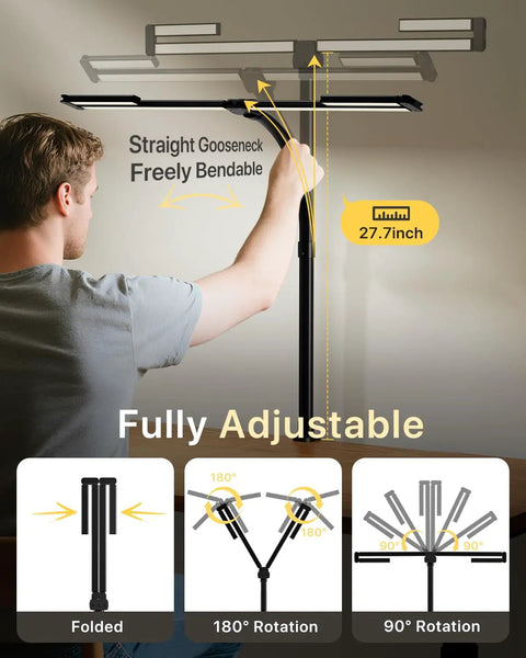 Man adjusting 42 Inch LED Desk Lamp With Clamp And Remote Four Panel Architect Light Bar For Wide Even Illumination 1800 Lumens