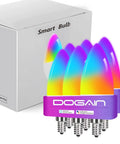 Color Changing E12 Smart LED Bulbs With WiFi And Bluetooth, Tunable White 2700K To 6500K, 360 Lumens, 6 Pack with box.