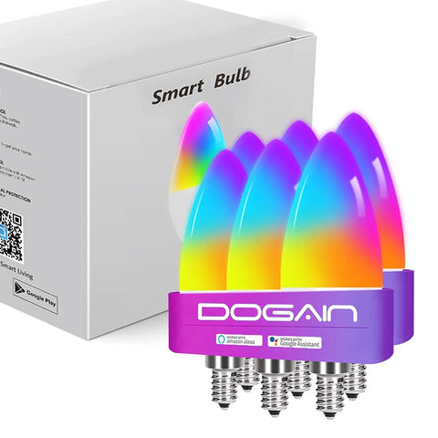 Color Changing E12 Smart LED Bulbs With WiFi And Bluetooth, Tunable White 2700K To 6500K, 360 Lumens, 6 Pack with box.