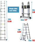 Space Saving A Frame Telescoping Ladder From 2.7ft To 12.5ft, 6 6 Steps, Adjustable Height, Heavy Duty 330lb Capacity, Anti Slip Feet, Foldable For Easy Transport. 12.5ft extended