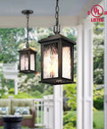 Outdoor Pendant Light Fixture for Porch and Front Door, Farmhouse Exterior Hanging Lantern with Adjustable Chain in garden setting
