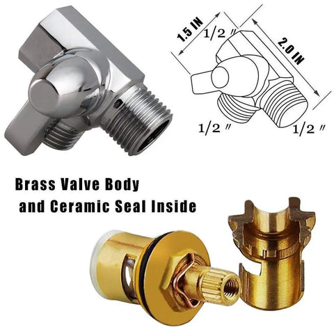 Detailed view of the brass valve body and ceramic seal for Pet Shower Attachment Kit With Handheld Sprayer, 8Ft Flexible Stainless Steel Hose.