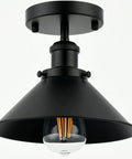 Set Of 2 Vintage Industrial Black Ceiling Lights Semi Flush Mount Fixtures For Barn, Kitchen, And Entryway, matte black finish
