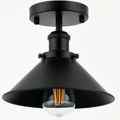 Set Of 2 Vintage Industrial Black Ceiling Lights Semi Flush Mount Fixtures For Barn, Kitchen, And Entryway, matte black finish