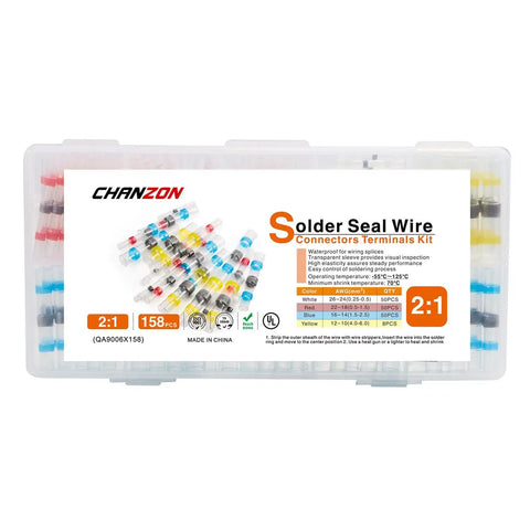 158 Piece Heat Shrink Solder Seal Wire Butt Connector Kit Marine Grade Waterproof Tubes in clear plastic case