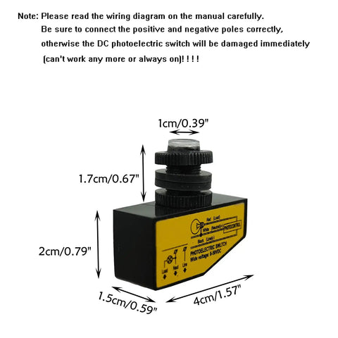 Dusk To Dawn Outdoor Light Sensor Switch, DC 8-50V Photoelectric Switch With 3.5A Load, measurements shown in diagram