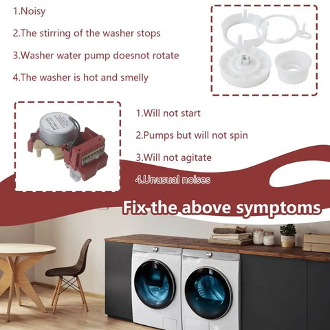 Image showing symptoms fixed by Washer Repair Kit For Front Load Machines With W10006355 W10721967 And W10006384.