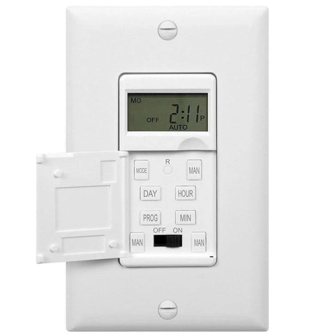 No-Fuss Programmable Digital Timer Switch For Lights, Fans, And Motors, 7 Day Scheduling, Single Pole, UL Listed, HET01-C, White, Two-Pack