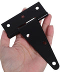 Person holding Heavy Duty 4 Inch Extended T Shape Iron Door Hinges With Slotted Bearing Black Beefed Up Powder Coated Finish