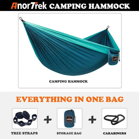 Ultra Lightweight Camping Hammock With Two Tree Straps Parachute Nylon Supports 500 Lbs Single Or Double in blue and dark blue