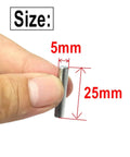 5mm x 25mm Metal Dowel Pins 50 Pack For Wood Furniture And Shelves held by hand, showing size and precise ground finish