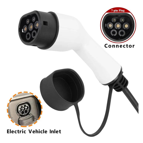 Heavy Duty Portable EV Charger With Type 2 Charging Cable 16 Amp Level 2 3.5 Meter Cord IP67 Weatherproof Electric Vehicle EVSE connector close-up.