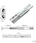 Diagram and dimensions of Beefy 53mm Steel Drawer Slide Track for Kitchen Cabinets with Ball Bearing Glide and Soft Close.