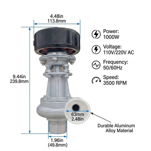 Portable Micro Hydroelectric Generator Power Station 1000W 110V-220V showing specifications and durable aluminum build.