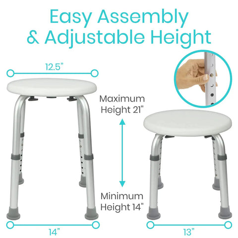 Shower Stool For Inside Bath Small Adjustable Plastic Round Non Slip Tub Seat Chair with height adjustable from 14 to 21 inches