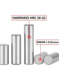 Premium 304 Stainless Steel Dowel Pins With Hardened HRC 58-62 Build and Tapered Tips for Easy Installation in diverse machinery.