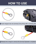 Instructions for using 210Pcs Insulated Ring Terminals Kit For 22 16GA To 12 10AWG Wires, Eyelet Sizes 8 and 10, PVC crimp connectors.