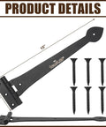 Solid As A Rock 15 Inch Heavy Duty T Strap Hinges 4 Pack With Mounting Fasteners Black Powder Coated Rust Resistant Wrought Iron Barn Door Hardware, includes hinge and screws.