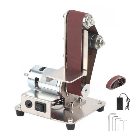 Torch Mini Electric Belt Sander Grinder Machine For Polishing And Smoothing Metal Or Wood Projects Compact Desktop Tool with stainless steel construction.