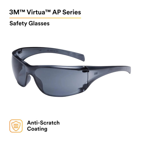 Virtua AP Safety Glasses with High Wrap Gray Lens Gray Frame Side Shields