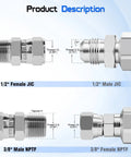 Heavy Duty Hydraulic Swivel Adapter 3/8 Inch Male NPTF to 1/2 Inch Female JIC 37 Degree Flare Swivel for High Pressure Hydraulic Lines With Durable Steel Construction And Leak Free Connection, 3/8 male NPTF to 1/2 female JIC