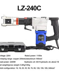 Beast Mode Heavy Duty 2200W Electric Hydraulic Pliers Automatic Cable Terminal Crimping Tool Handheld Power Machine LZ-240C with case and specs.