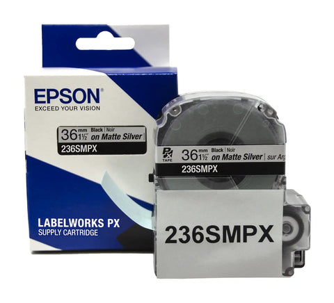 Hardcore Epson Compatible Industrial Label Maker Kit Bundle Featuring Pet Polyester Tape Cartridges In Black On Silver Matte 36Mm Cartridge.