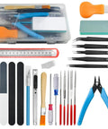 28 Pcs Modeler Tools Set for Gundam and Model Kits with Plastic Box Hobby Craft Kit including tweezers, pliers, and files