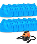 Image of 12 Pack VRC2 Cloth Filter Replacement for 1.5 to 3.2 Gallon Wet Dry Vacuums with orange vacuum on white background.