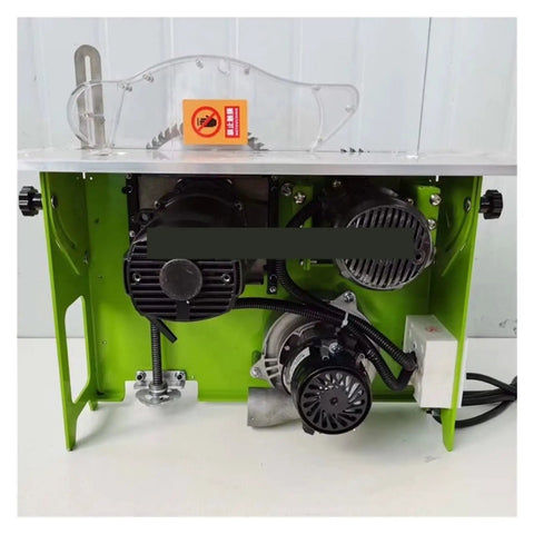 Back view of the Knock Out Custom Builds Fast With This Portable Dust Free Desktop Composite Saw, showcasing powerful motors.
