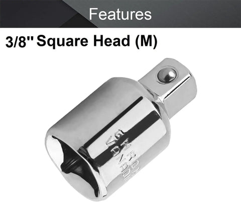 Heavy Duty Half Inch Drive Female To Three Eighth Male Impact Socket Adapter with a 3/8" square head in chrome finish.