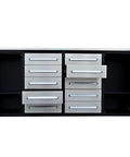 Heavy Duty Steel Tool Cabinet With Ten Locking Drawers And Non Slip Liners, front view with open drawers and doors.