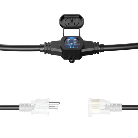 Heavy Duty 25Ft Power Extension Cord With 7 Evenly Spaced Outlets, 16 Gauge SJTW Cable From Male NEMA 5 15P To Female Connector