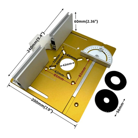 Killer Grade Aluminum Router Table Insert Plate dimensions 240mm x 200mm for ultra smooth wood milling and quick setup.