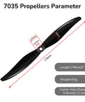 Diagram of 7 Inch GEMFAN 7035 CCW Propellers Set Of 2 For RC Drones And Airplanes showing dimensions and specifications.