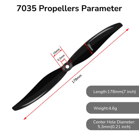 Diagram of 7 Inch GEMFAN 7035 CCW Propellers Set Of 2 For RC Drones And Airplanes showing dimensions and specifications.