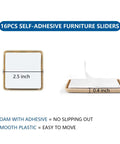 Hella Smooth Self Adhesive Furniture Sliders 16 Piece Set 2.5 inch square glide pads for easy movement on carpets.
