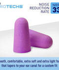 Protechs Foam Ear Plugs For Sleep And Focus, 50 Pairs, Keeps It Quiet In Loud Environments, NRR 33, Disposable Purple, Made In USA
