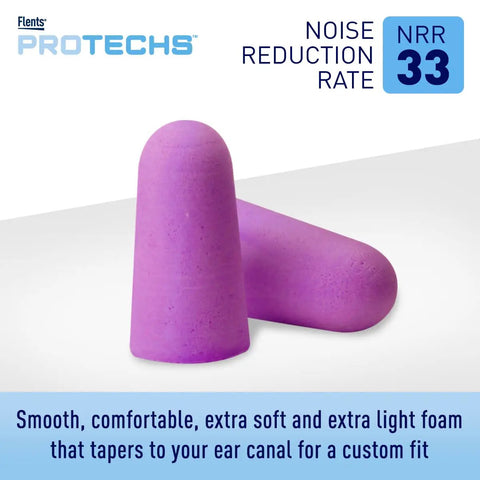 Protechs Foam Ear Plugs For Sleep And Focus, 50 Pairs, Keeps It Quiet In Loud Environments, NRR 33, Disposable Purple, Made In USA