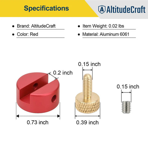 Anvil Base Kit For Headspace Measurements, showing red aluminum base, brass and steel screws with dimensions.