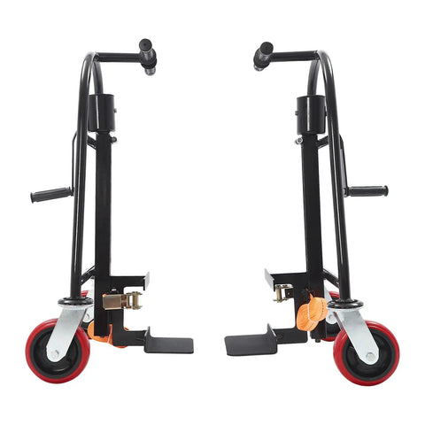 Pro Grade Heavy Duty Manual Furniture Movers With Sturdy Rolling Wheels 1300 Lb Load Capacity, black steel design with red wheels.