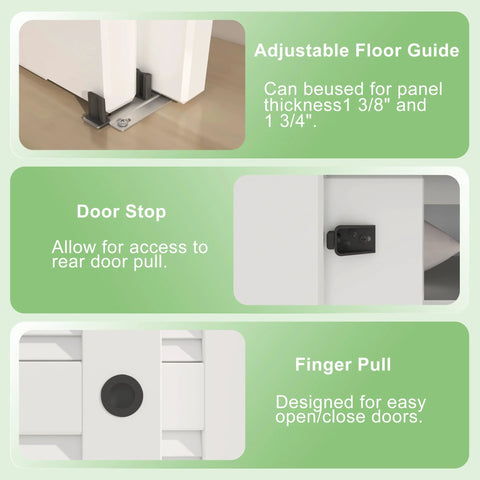 Heavy Duty Aluminum Bypass Door Hardware Kit For Sliding Closet Doors With Double Closing Track And Finger Pull Smooth Quiet Operation Fits Door Thickness 1 3 8 Inch Or 1 3 4 Inch Includes 5 Foot Track Black Finish.