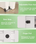 Aluminum Bypass Sliding Door Hardware Kit For Double Closet Doors, Heavy Duty Black With Finger Pull, details of adjustable floor guide, door stop, and finger pull features.