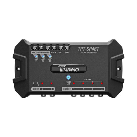 Front view of Timpano TPT-SP4BT Bluetooth DSP Car Audio Processor With Four Output Channels Full Digital Signal Processing