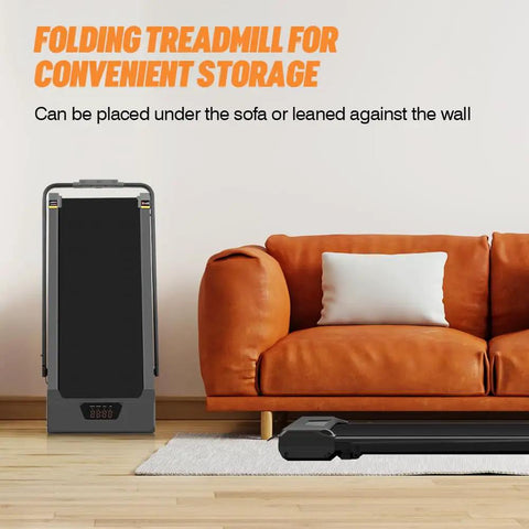 Slick Foldable Treadmill With Bright Led Display And Handy Remote Control Badass Under Desk Walking Pad for convenient storage.