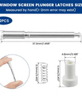 12 Pack Window Screen Plunger Latch Set With Aluminum Pins Springs And White Caps showing sizes of latches and springs for easy replacement.